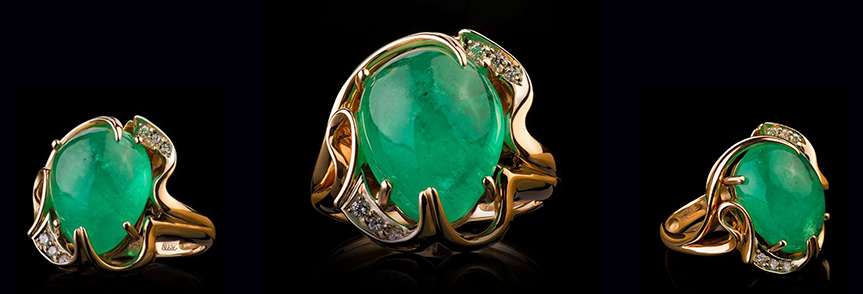 Эксклюзивное золотое кольцо с природными: изумрудом и бриллиантами в золоте Denisov & Gems
