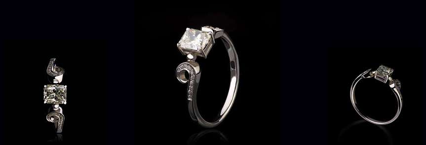 Эксклюзивное платиновое кольцо "Принцесса" с бриллиантом Denisov & Gems