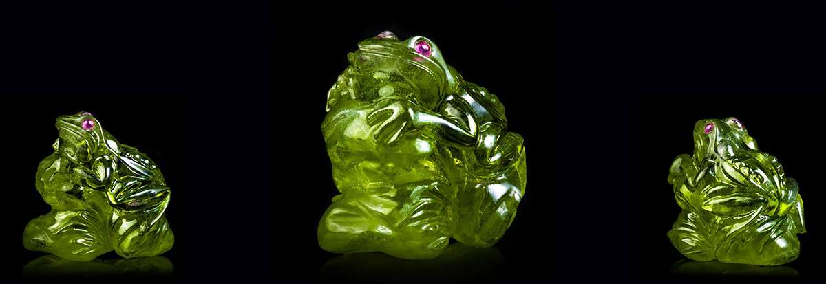 Глиптика фигурка "Лягушка" из природного хризолита Denisov & Gems
